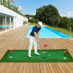 Tangkula 10 FT Golf Putting Green, Large Professional Golf Training Mat with Realistic Artificial Grass Turf