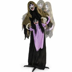 Tangkula 5.6 FT Halloween Animated Vampire with Creepy Doll, LED Eyes, Vocally Triggered Sound & Motion Effects