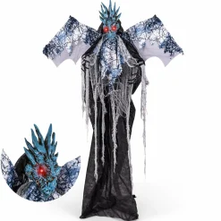 Tangkula 6 FT Halloween Animated Dragon with Light Up Eyes, Posable Wings & Arms