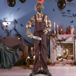 Tangkula 5.7 FT Halloween Animated Shaking Haunted Man with Chainsaws