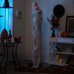 Tangkula 6 FT Halloween Animated Standing Mummy, Life Size Animatronic Mummy with LED Red Glowing Eyes