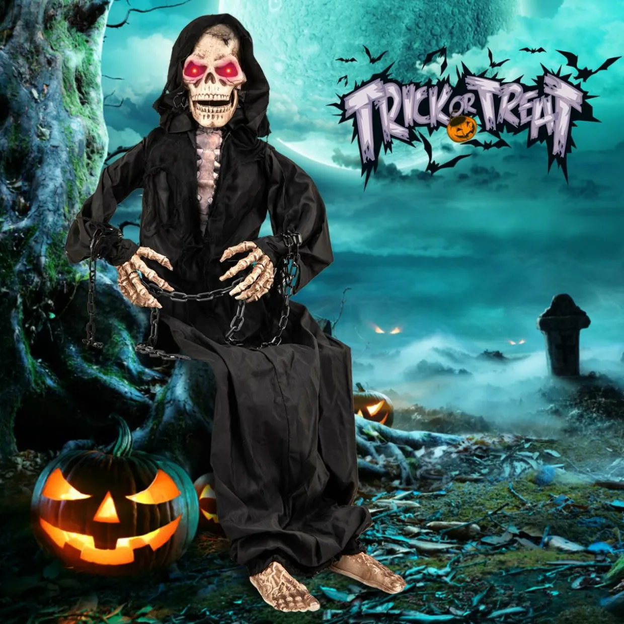 Tangkula 5 FT Halloween Animated Sitting Reaper with Moving Upper Body