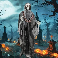 Tangkula 6.4 FT Halloween Animatronic Standing Grim Reaper with Chain