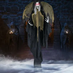 Tangkula 8.2 FT Halloween Animatronics Standing Witch with Wings, Voice Activated Ghost with Lighted Eyes