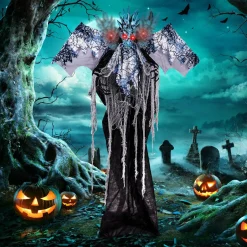Tangkula 6 FT Halloween Animated Dragon with Light Up Eyes, Posable Wings & Arms