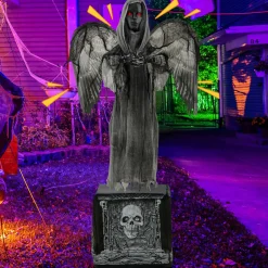 Tangkula 5.5 FT Halloween Animated Praying Angel Statue with Light Up Eyes & Shaking Wings
