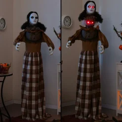 Tangkula 5.8 FT Halloween Animated Haunted Woman with Pop Up Head, Animatronic Scary Witch with Sound Activated Design & Control Button