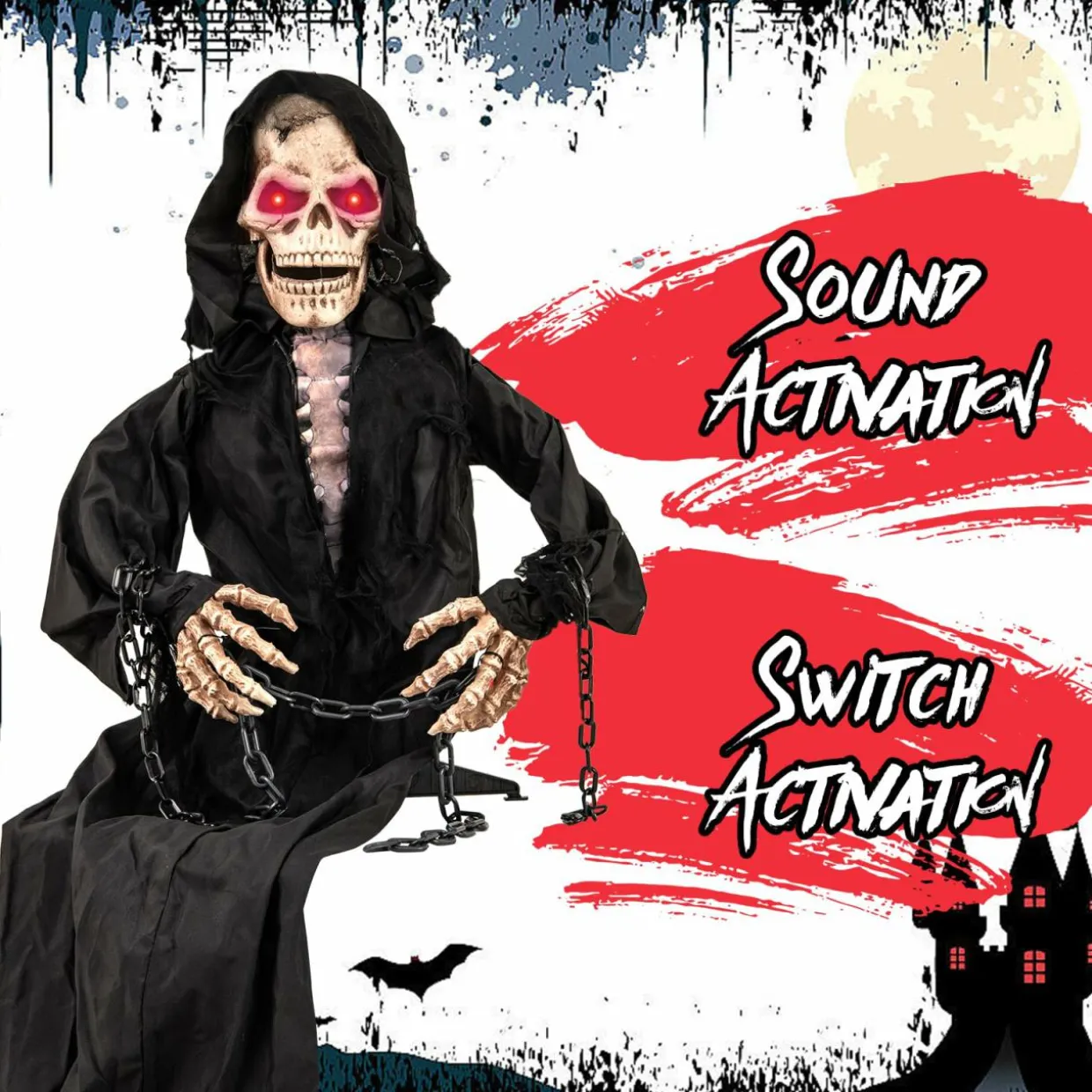Tangkula 5 FT Halloween Animated Sitting Reaper with Moving Upper Body