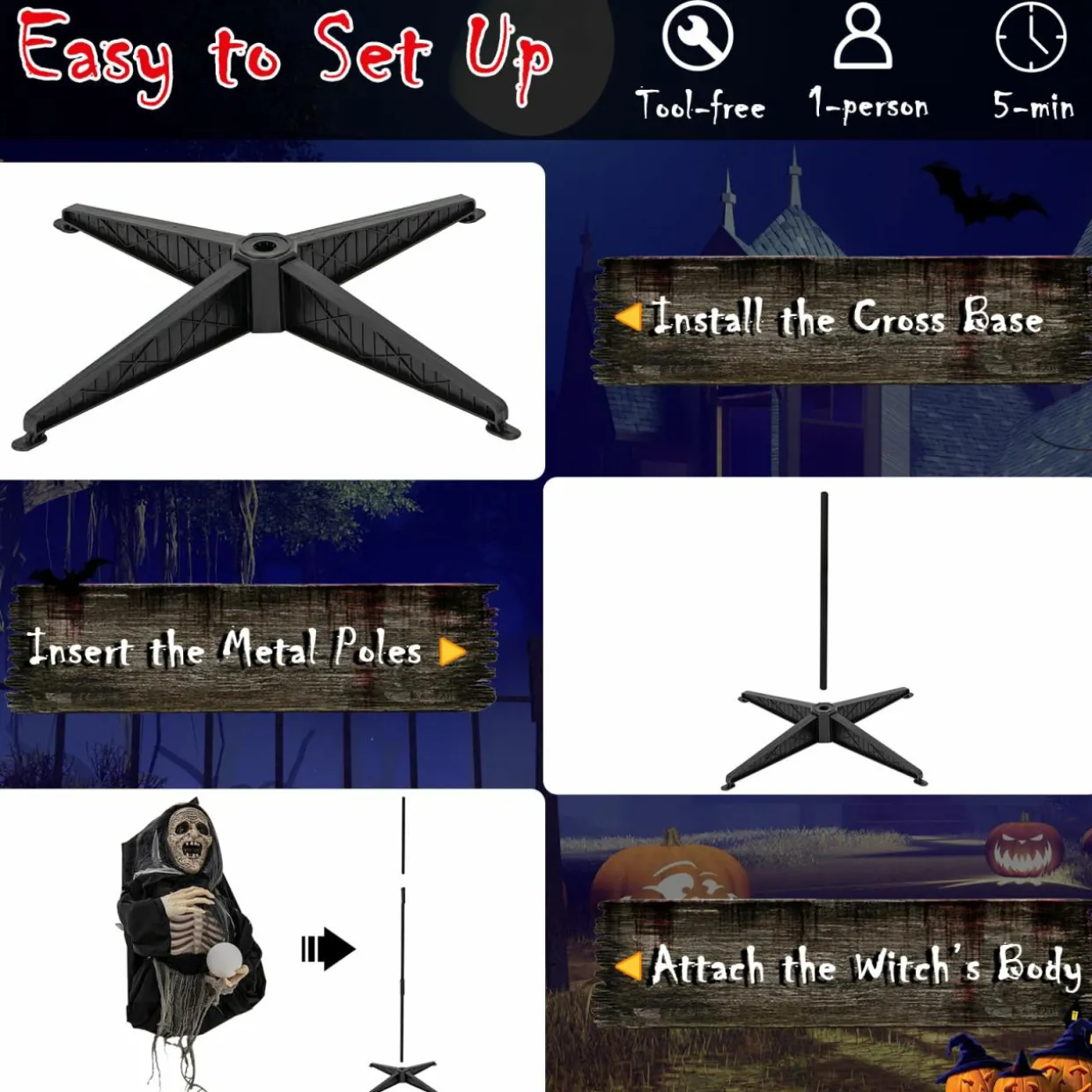 Tangkula 6 FT Halloween Animatronics Standing Witch, Talking Animated Wicked Witch with Light Up Eyes & Magical Ball