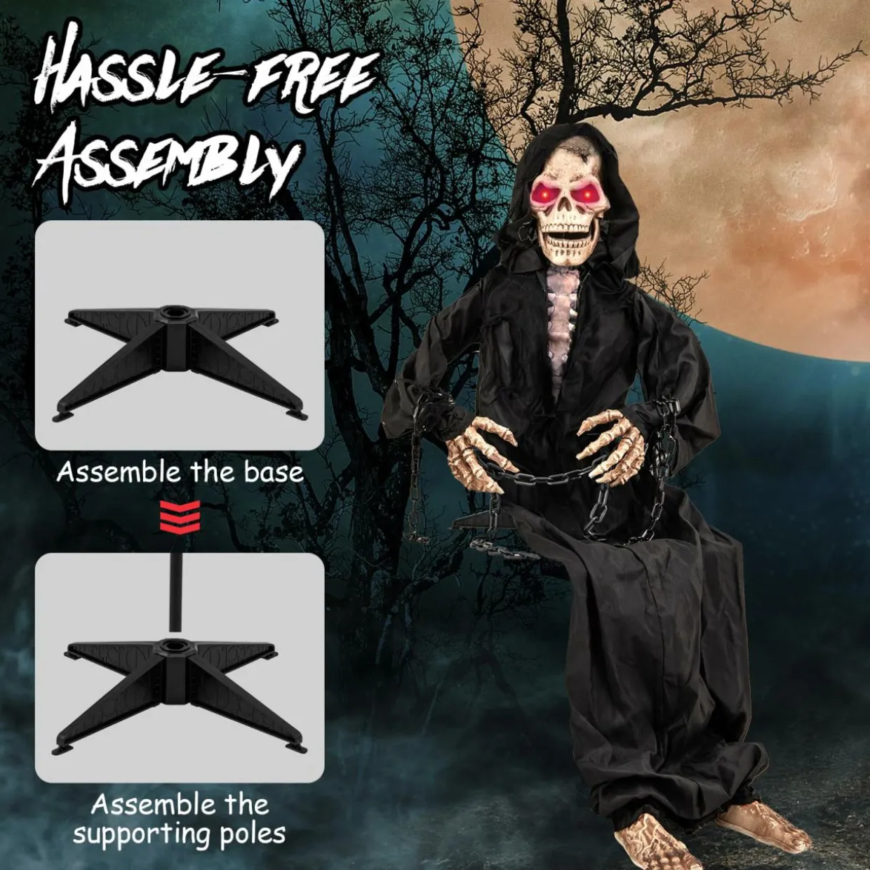 Tangkula 5 FT Halloween Animated Sitting Reaper with Moving Upper Body