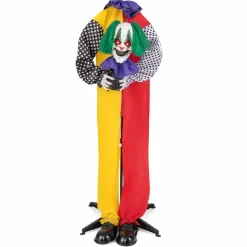 Tangkula 4.5 FT Halloween Grins Animatronic Clown with Pre-Recorded Phrases, LED Glowing Red Eyes