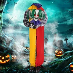 Tangkula 4.5 FT Halloween Grins Animatronic Clown with Pre-Recorded Phrases, LED Glowing Red Eyes
