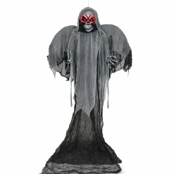 Tangkula 12.1 ft Halloween Hanging Reaper w/Wings, Voice Activated Animatronic Ghost w/Lighted Eyes & Terrifying Sounds