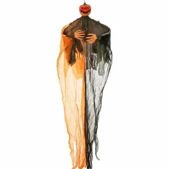 Tangkula 8.2 FT Halloween Hanging Pumpkin Ghost, Light-up Scary Prop for Haunted House with Red Glowing Eyes & Bendable Arms