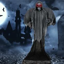 Tangkula 12.1 ft Halloween Hanging Reaper w/Wings, Voice Activated Animatronic Ghost w/Lighted Eyes & Terrifying Sounds