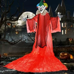 Tangkula 13.1 ft Halloween Hanging Clown w/Wings, Switch Controlled Animatronic Ghost w/Lighted Colorful Eyes