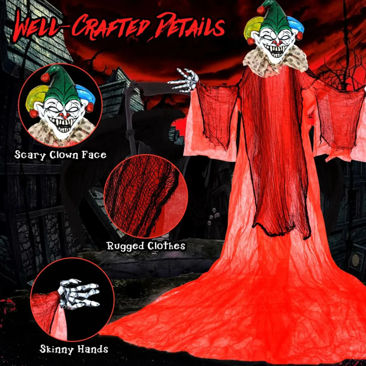 Tangkula 13.1 ft Halloween Hanging Clown w/Wings, Switch Controlled Animatronic Ghost w/Lighted Colorful Eyes