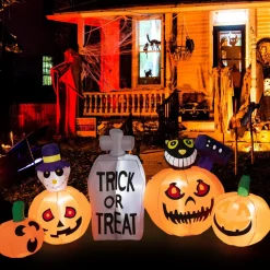 Tangkula 8 FT Halloween Inflatable Pumpkin Patch with Tombstone & Black Cat