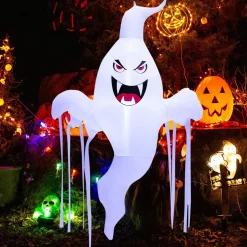 Tangkula 5 FT Halloween Inflatable Hanging Ghost, Blow-up Yard Decoration with Built-in LED Light