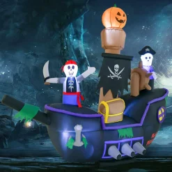 Tangkula 7 FT Halloween Inflatable Skeletons Ghosts On Pirate Ship