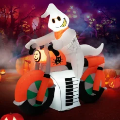 Tangkula 5 FT Halloween Inflatable Ghost Riding on Motor Bike