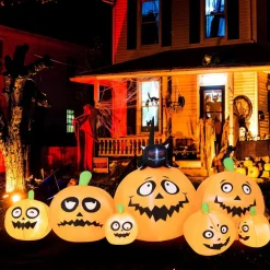 Tangkula 8 FT Halloween Inflatable Pumpkin Patch Lanterns with Witches' Cat