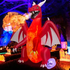 Tangkula 8 FT Halloween Inflatable Fire Dragon, Blow-up Red Dragon