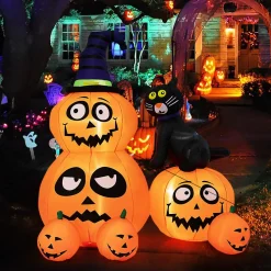 Tangkula 6 FT Halloween Inflatable Pumpkin Patch with Black Witch's Cat
