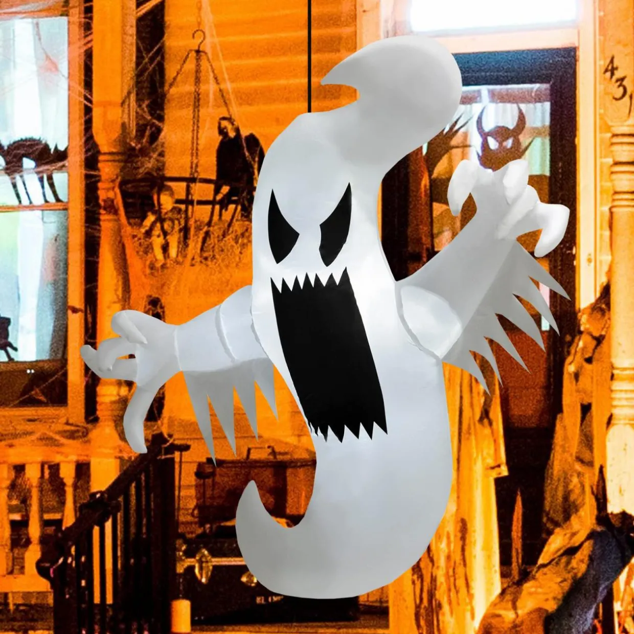 Tangkula 5 FT Halloween Inflatable Ghost, Blow-up Hanging Decoration with 2 Built-in LED Lights & Powerful Blower
