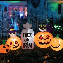 Tangkula 8 FT Halloween Inflatable Pumpkin Patch with Tombstone & Black Cat