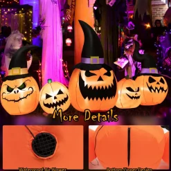 Tangkula 8 Ft Halloween Inflatable Pumpkin Family, Waterproof Halloween Yard Decoration with Built-in LED Lights, Sandbag