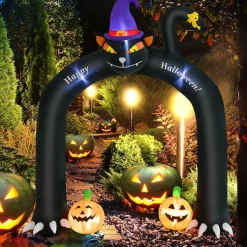 Tangkula 9 FT Halloween Inflatable Black Cat Archway