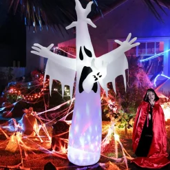 Tangkula 8 FT Halloween Inflatable Ghost, Blow-up Yard Halloween Decorations with Built-in LED Lights & Magic Rotating Lamp
