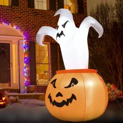 Tangkula 6 FT Halloween Inflatable Ghost in Pumpkin, Blow-up Ghost with Internally LED Bulb & Waterproof Fan
