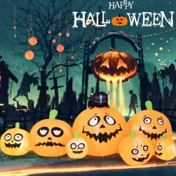 Tangkula 8 FT Halloween Inflatable Pumpkin Patch Lanterns with Witches' Cat