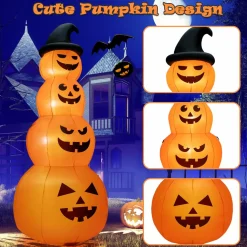 Tangkula 8 FT Halloween Inflatable Pumpkin, 4 Pumpkins Stack Halloween Decorations