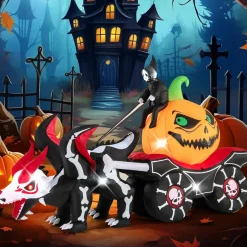 Tangkula 9 FT Halloween Inflatable Grim Reaper Driving Pumpkin Carriage, LED Lighted Carriage with Pumpkin & Skeleton Dragon