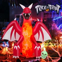 Tangkula 8 FT Halloween Inflatable Fire Dragon, Blow-up Red Dragon