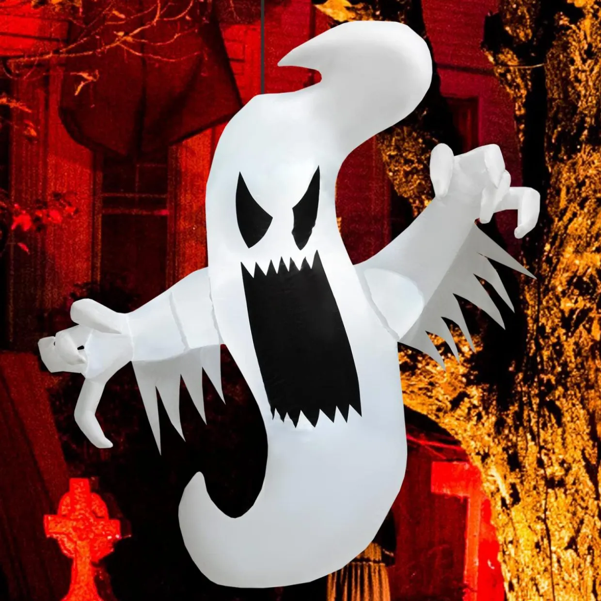 Tangkula 5 FT Halloween Inflatable Ghost, Blow-up Hanging Decoration with 2 Built-in LED Lights & Powerful Blower