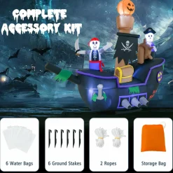 Tangkula 7 FT Halloween Inflatable Skeletons Ghosts On Pirate Ship