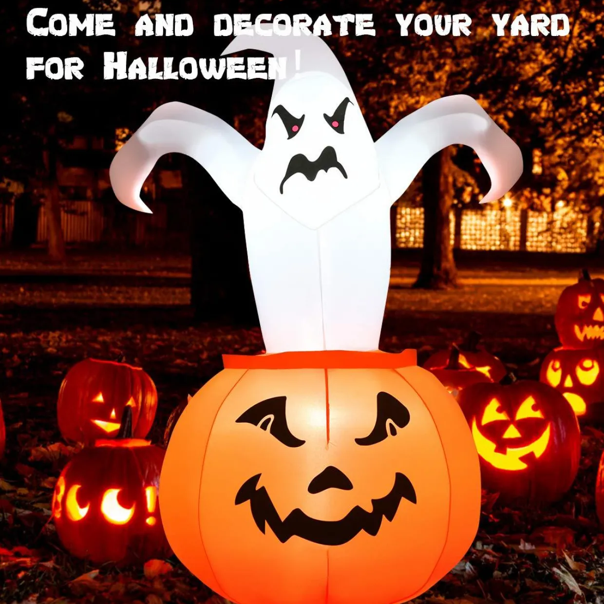 Tangkula 6 FT Halloween Inflatable Ghost in Pumpkin, Blow-up Ghost with Internally LED Bulb & Waterproof Fan