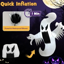 Tangkula 5 FT Halloween Inflatable Ghost, Blow-up Hanging Decoration with 2 Built-in LED Lights & Powerful Blower