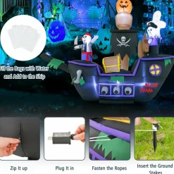 Tangkula 7 FT Halloween Inflatable Skeletons Ghosts On Pirate Ship