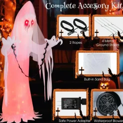 Tangkula 8 FT Halloween Inflatable Ghost, Blow-up Haunting Ghost Bride with Flame LED Light