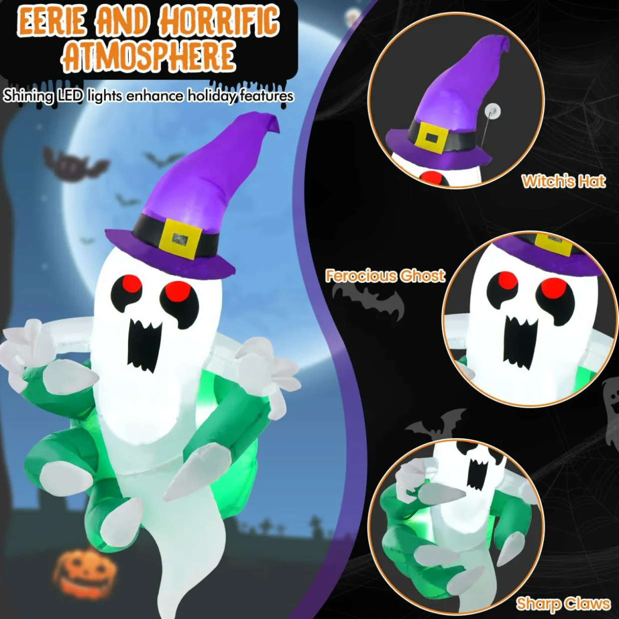 Tangkula 3.6 FT Halloween Inflatable Ghost Broke Out from Window