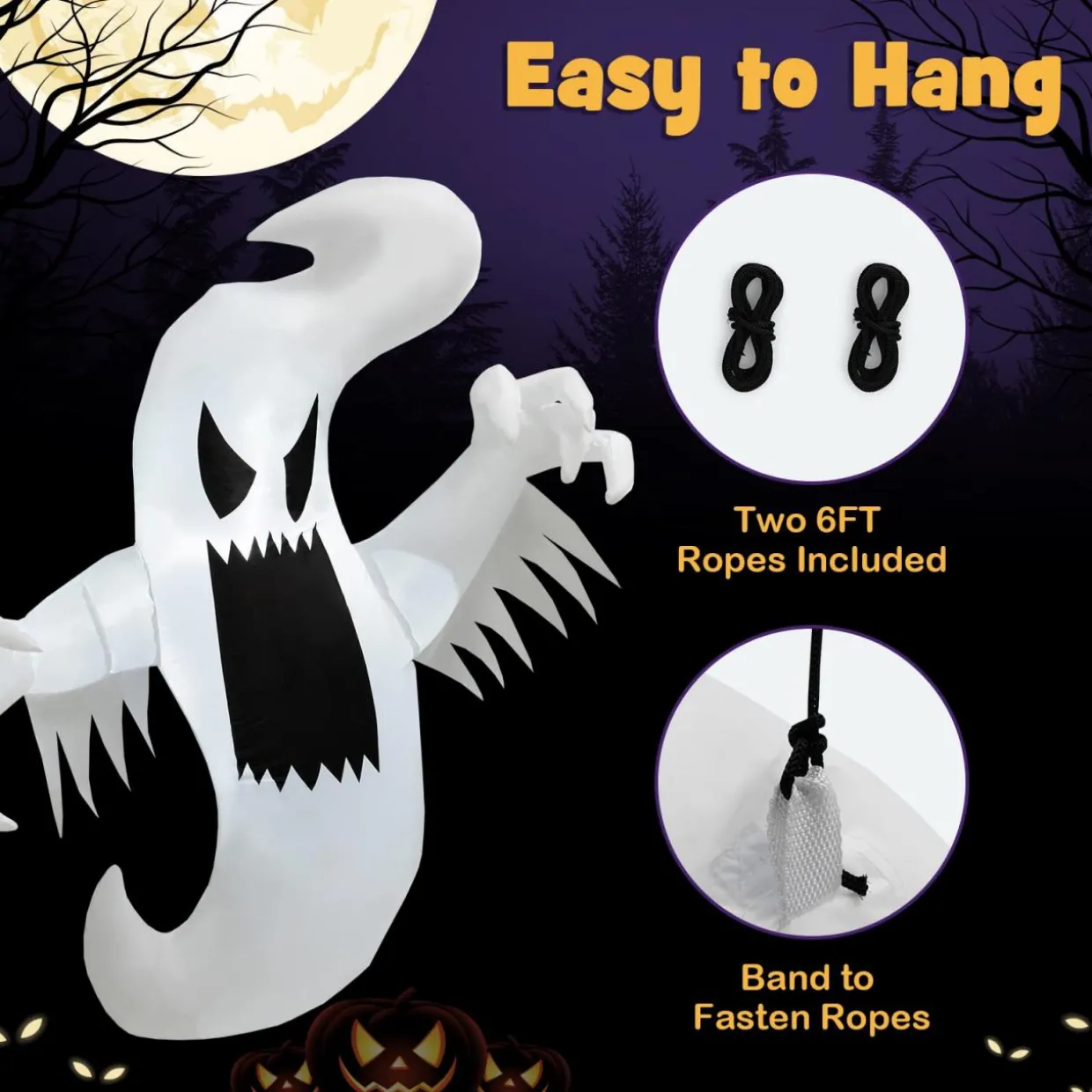 Tangkula 5 FT Halloween Inflatable Ghost, Blow-up Hanging Decoration with 2 Built-in LED Lights & Powerful Blower