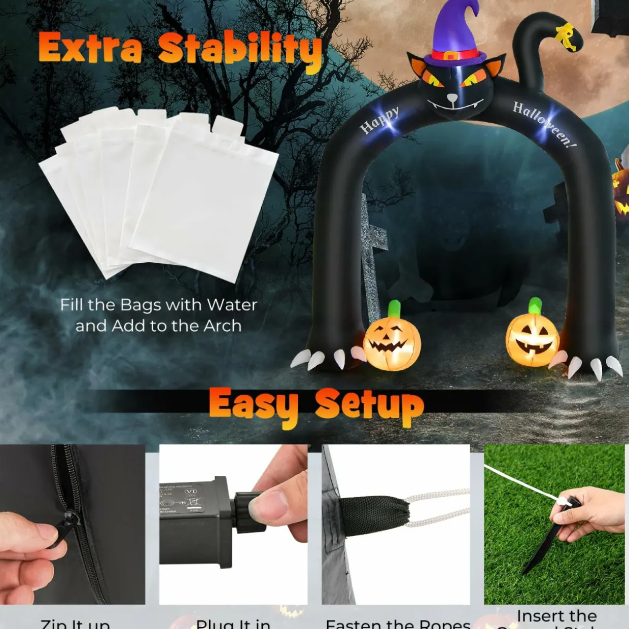 Tangkula 9 FT Halloween Inflatable Black Cat Archway