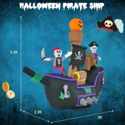 Tangkula 7 FT Halloween Inflatable Skeletons Ghosts On Pirate Ship