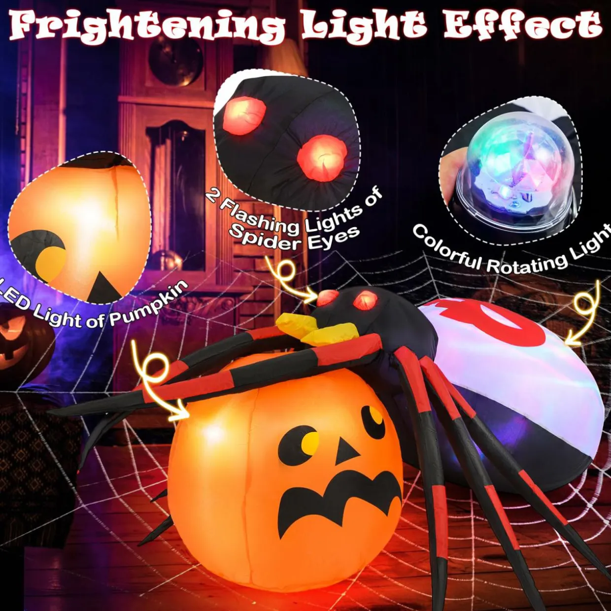 Tangkula 5 FT Halloween Inflatable Spider with Pumpkin, LED Lighted Halloween Decoration with Colorful Rotating Light