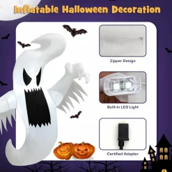 Tangkula 5 FT Halloween Inflatable Ghost, Blow-up Hanging Decoration with 2 Built-in LED Lights & Powerful Blower